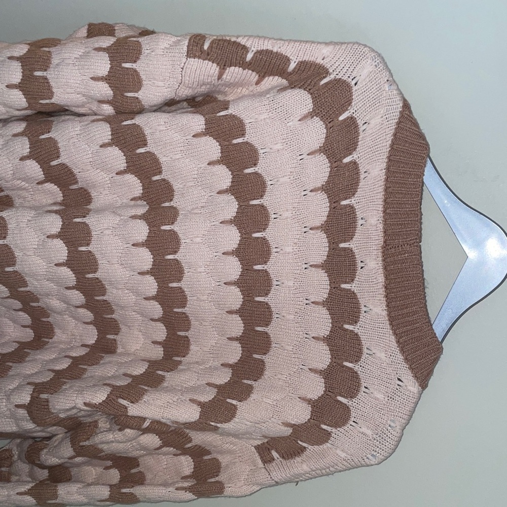 Chunky Knit Open Front Cardigan Sweater - Brown and Cream - Picture 11 of 11